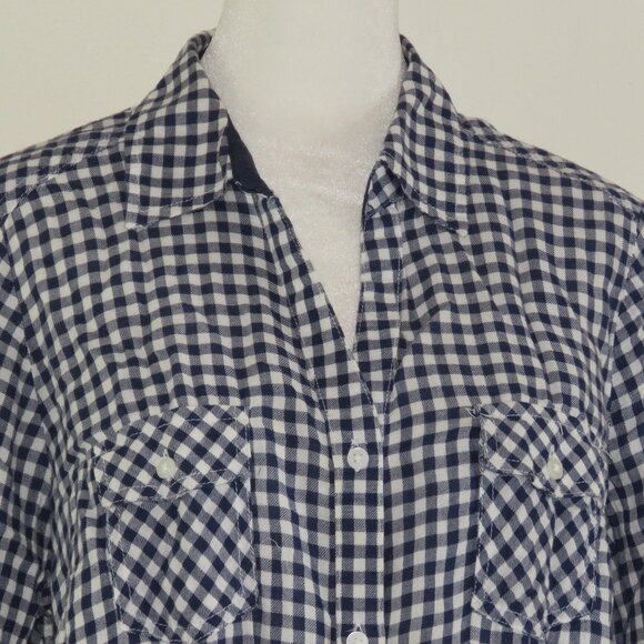 Cato Blue & White Checkered Adjustable-Long-Sleeve Button-Up Shirt Size L C1386 - Picture 1 of 7